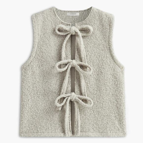 NWT Commense Round Neck Bow Front Light Grey Sleeveless Sweater Vest - Picture 1 of 7